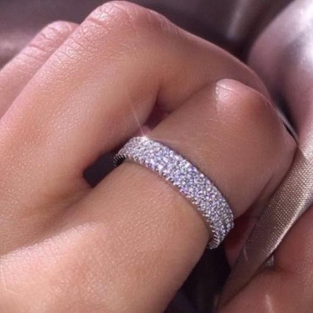 925 SILVER DIAMOND TRIPLE FULL ETERNITY RING, CUTE RING, SHINY RING.